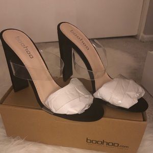 Clear Band Black Mule Heels US Size 7!!